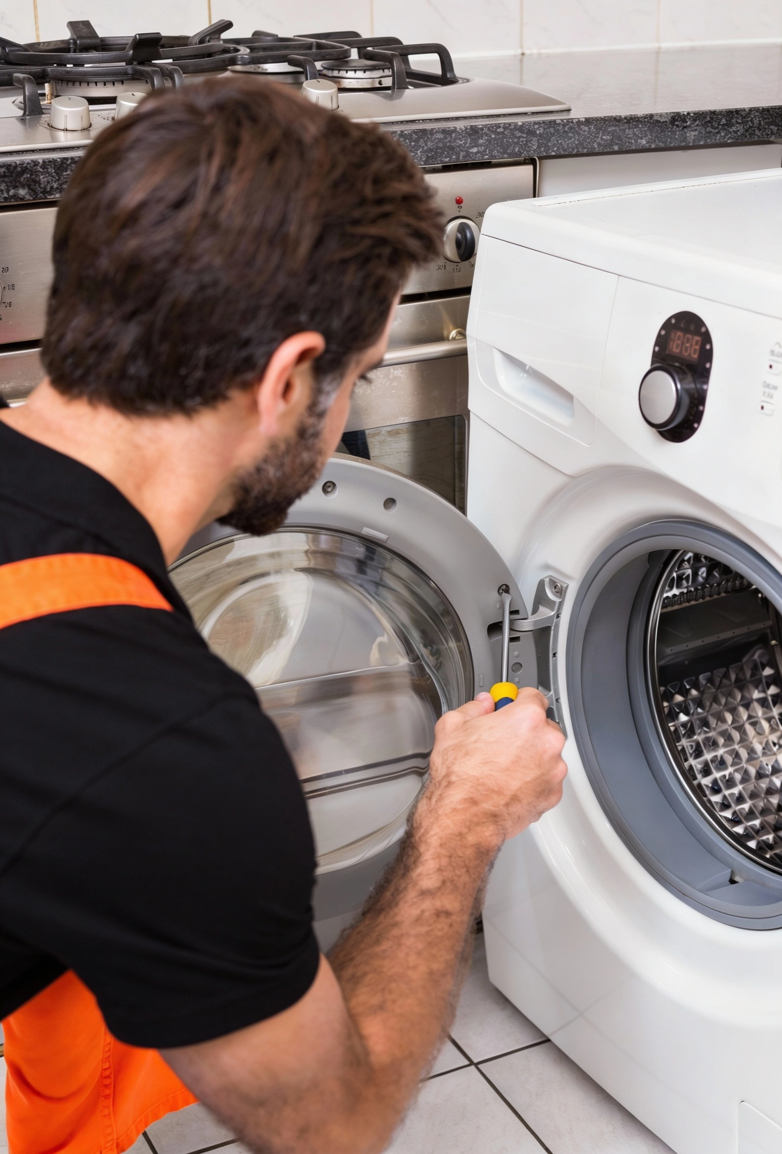 Appliance repair expert diagnosing dishwasher issues in a modern kitchen – Appliance Pro Dallas